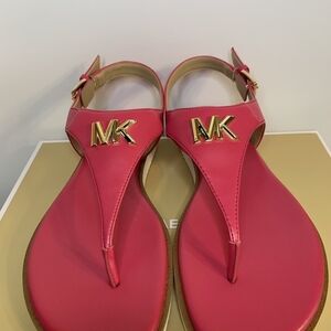 Michael Kors Hot Pink Gold Logo Thong Sandals